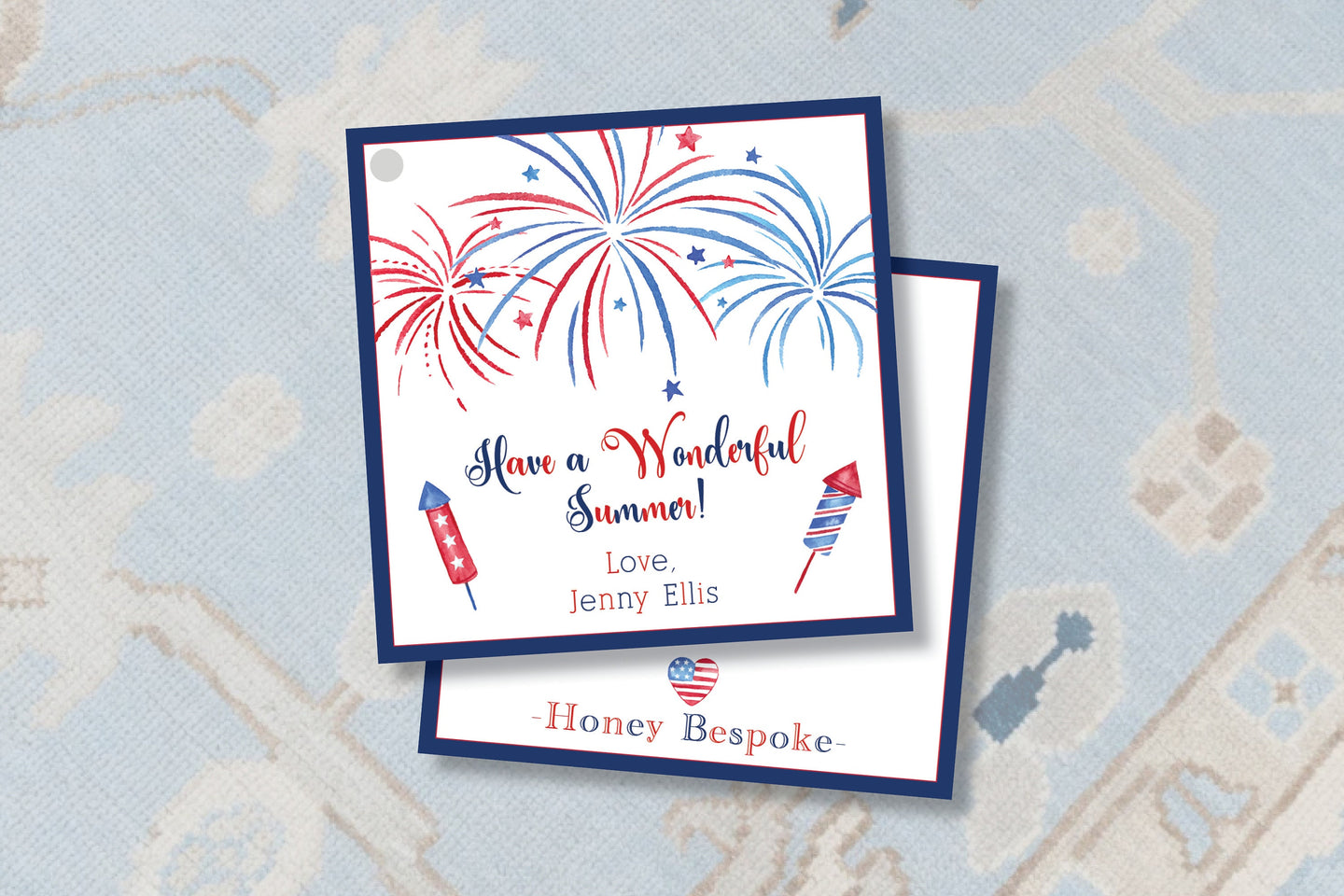 Watercolor Summer Gift Tag / 4th of July Gift Tag / End Of The Year Gift Tag / Enclosure Card / Birthday Gift Tag / Preppy Gift / Fireworks