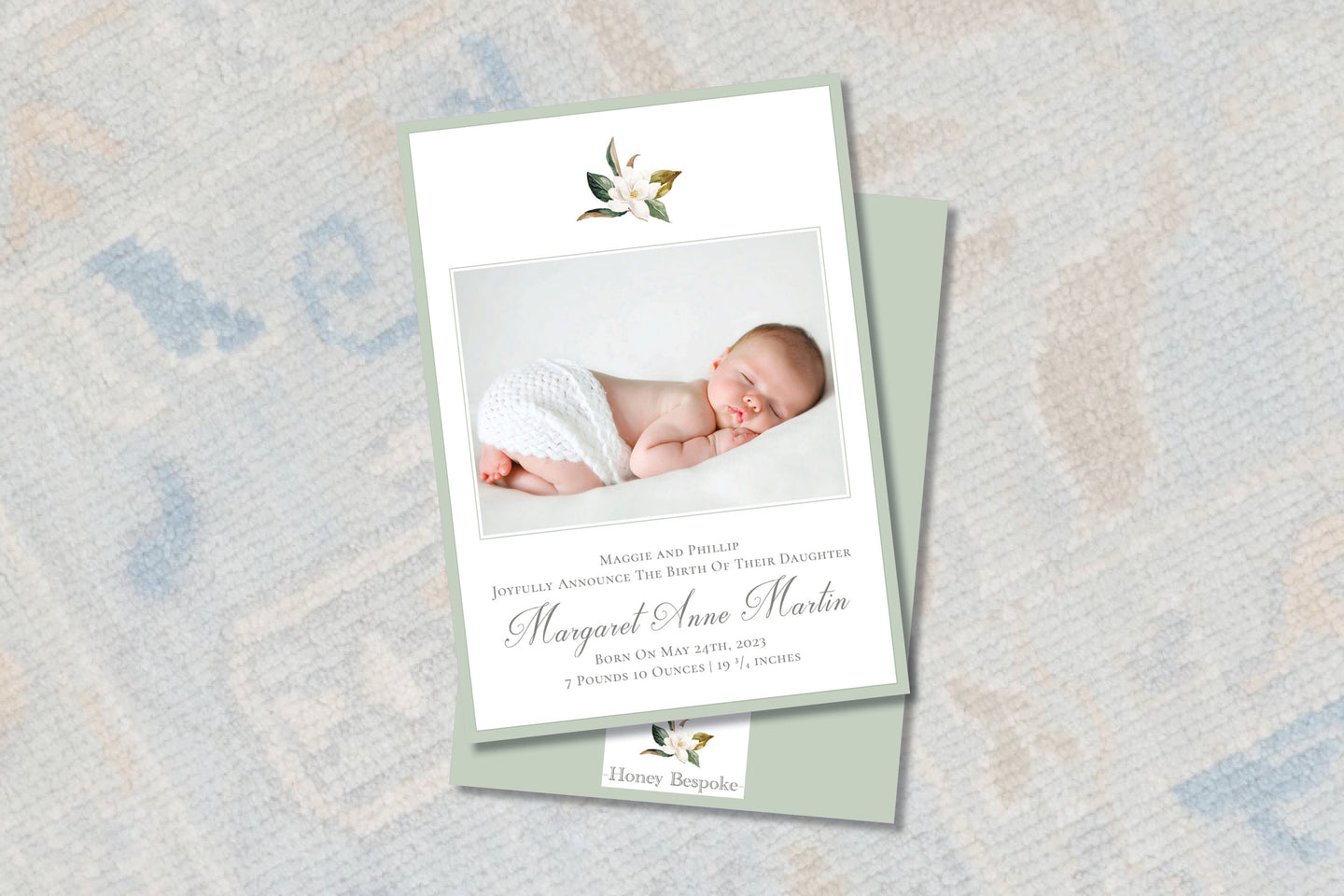 Watercolor Magnolia Flower Baby Birth Announcement / Personalized Magnolia Baby Announcement / Printable / Girl / Invitation / Preppy