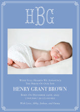Load image into Gallery viewer, Wedgwood Inspired Personalized Baby Birth Announcement / Baby Photo Card / Wedgwood Blue / Girl / Boy / Preppy / Photo
