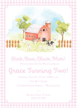 Load image into Gallery viewer, Pink Baa Moo Farm Animals Birthday Invitation / Farmer Birthday Party Invite / Charlottes Web Birthday /  Little Girl Birthday / Preppy
