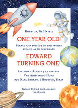 Load image into Gallery viewer, Watercolor Space Theme Birthday Invitation / Astronaut Party Invitation / Out Of This World Party / Little Boy Birthday / Preppy / Printable
