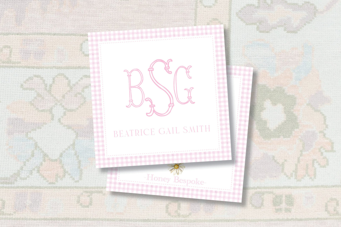 Personalized Monogram Gift Tag / Pink Gingham Enclosure Card / Gift Tags Girls / Preppy Girl / Southern Girl Designs