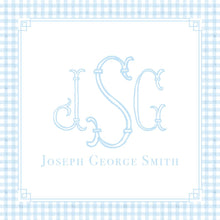 Load image into Gallery viewer, Personalized Monogram Gift Tag / Blue Gingham Enclosure Card / Gift Tags Boys / Preppy Boy / Southern Boy Designs / Calling Cards For Boys
