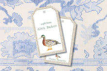 Load image into Gallery viewer, Watercolor Duck Gift Tag / Duck Enclosure Card / Calling Cards For Boys / Gingham / Watercolor Mallard Duck / Duck Theme

