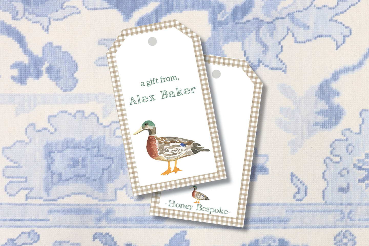 Watercolor Duck Gift Tag / Duck Enclosure Card / Calling Cards For Boys / Gingham / Watercolor Mallard Duck / Duck Theme
