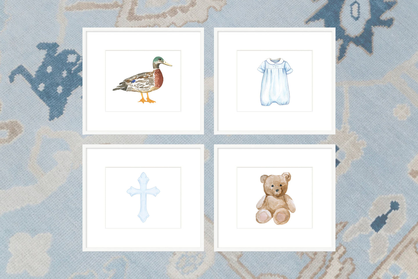 Watercolor Nursery Art Print / Boy Nursery Art / Duck Theme Nursery / Teddy Bear Theme Nursery / Baby Shower Gift / Gingham / Southern Baby