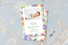 Load image into Gallery viewer, Watercolor Personalized Floral Baby Birth Announcement / Flower Baby Photo Card / Floral Birth / Girl / Invitation / Preppy / Printable Baby
