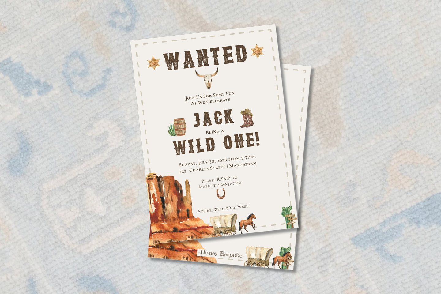 Wild One Invitation Watercolor / First Rodeo / Cowboy Party Invitation / Western Birthday Invite / Wild West / Little Boy Birthday / Preppy