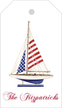 Load image into Gallery viewer, Watercolor Sailboat Gift Tags / Printable American Flag Sailboat Gift Tags / Paper Gift Tags / Party Tags / U.S.A. Theme
