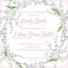 Load image into Gallery viewer, Personalized Baby Shower Invitation Girl / Watercolor Paper and Printable / Floral Wreath / Preppy Invite / Christening / Dedication
