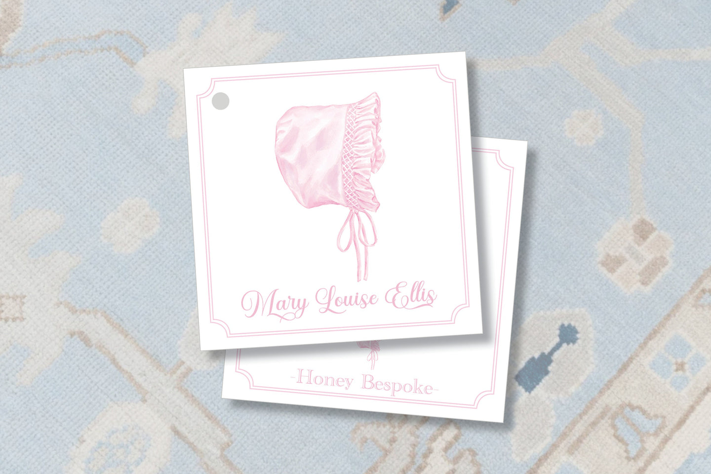 Personalized Monogram Gift Tag Printable Watercolor Bonnet/ Pink Enclosure Card / Gift Tags Girls / Preppy Girl / Southern Girl Designs