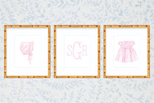 Load image into Gallery viewer, Watercolor Grandmillennial Art Prints With Smocked Dress, Bonnet, and Monogram
