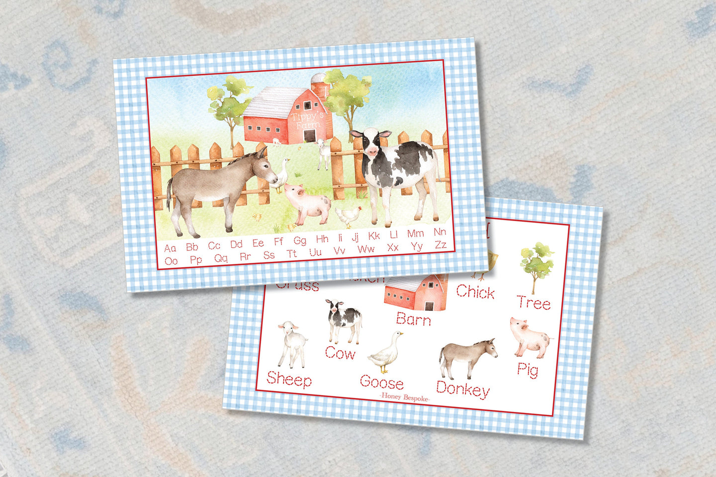 Laminated Personalized Farm Placemat / Watercolor Farm Animals Placemat / Educational Placemat / Laminated Placemat / Boys Placemat