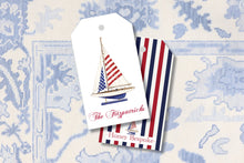 Load image into Gallery viewer, Watercolor Sailboat Gift Tags / Printable American Flag Sailboat Gift Tags / Paper Gift Tags / Party Tags / U.S.A. Theme
