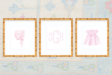 Load image into Gallery viewer, Watercolor Grandmillennial Art Prints With Smocked Dress, Bonnet, and Monogram
