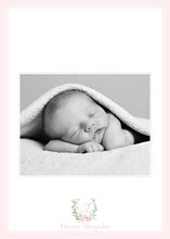 Load image into Gallery viewer, Watercolor Personalized Baby Birth Announcement / Watercolor Flower Crest Photo Card / Pink Floral Birth / Girl / Preppy / Photo Card
