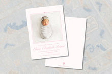 Load image into Gallery viewer, Watercolor Personalized Heart Girl Birth Announcement / Watercolor Heart Photo Card / Floral Birth / Girl / Invitation / Preppy / Photo
