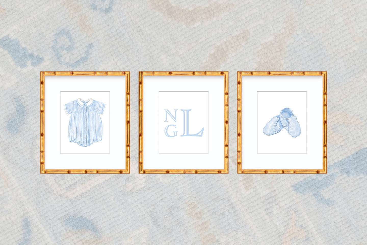 Watercolor Boy Booties and Romper Art Prints