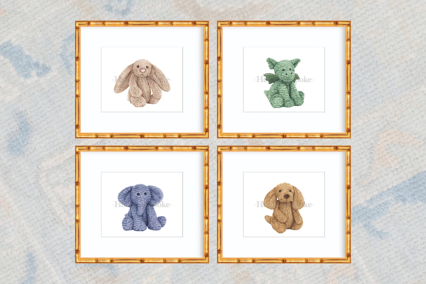 Watercolor Nursery Art Print / Nursery Stuffed Animal Art / Boy Art Print / Stuffed Animal / Dog Theme Nursery / Baby Shower Gift / Gingham