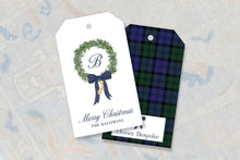 Load image into Gallery viewer, Watercolor Wreath Christmas Gift Tag / Tartan Christmas Wreath and Bow Holiday Gift Tags  / Christmas Favor Tags / Preppy Gift Tags
