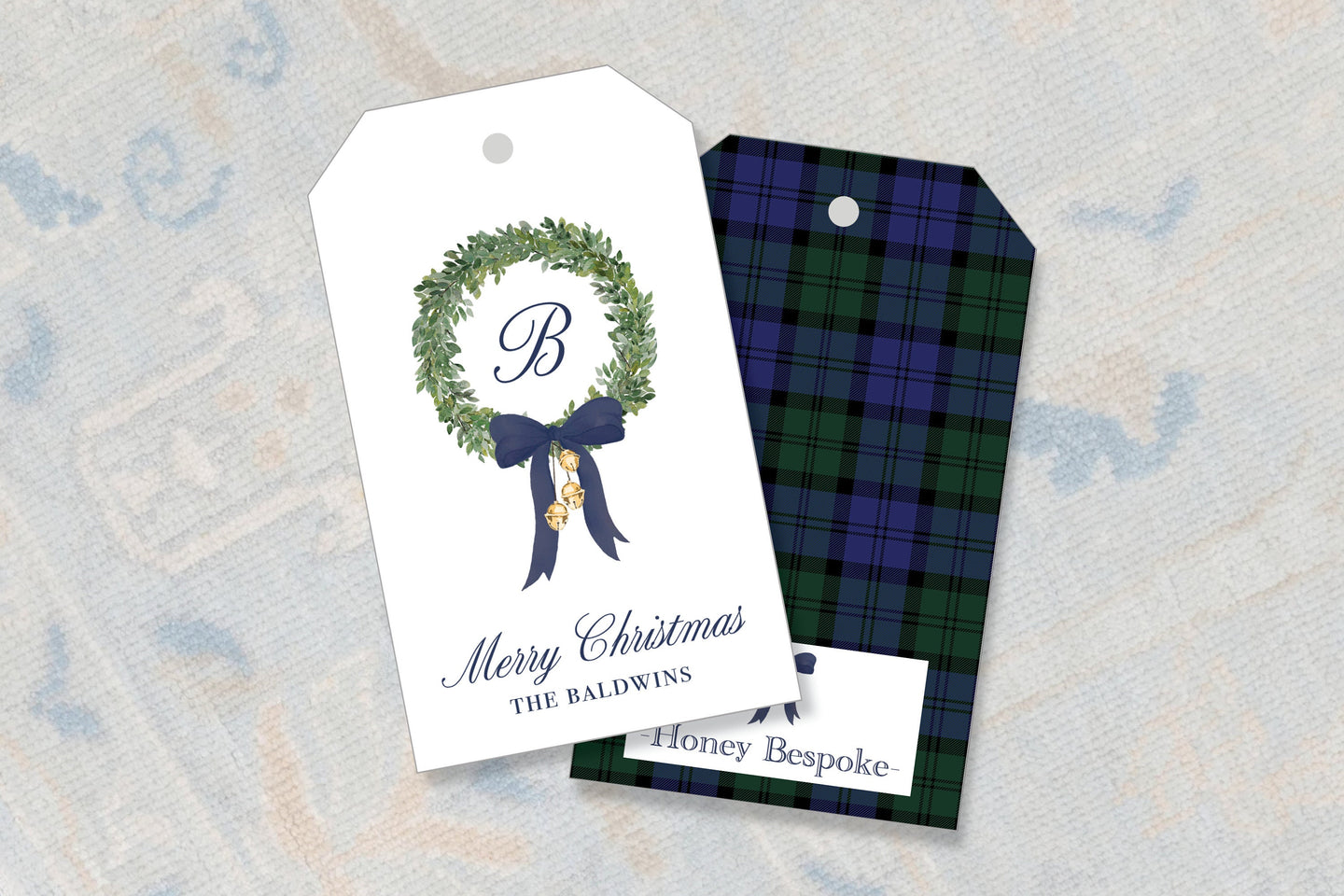 Watercolor Wreath Christmas Gift Tag / Tartan Christmas Wreath and Bow Holiday Gift Tags  / Christmas Favor Tags / Preppy Gift Tags