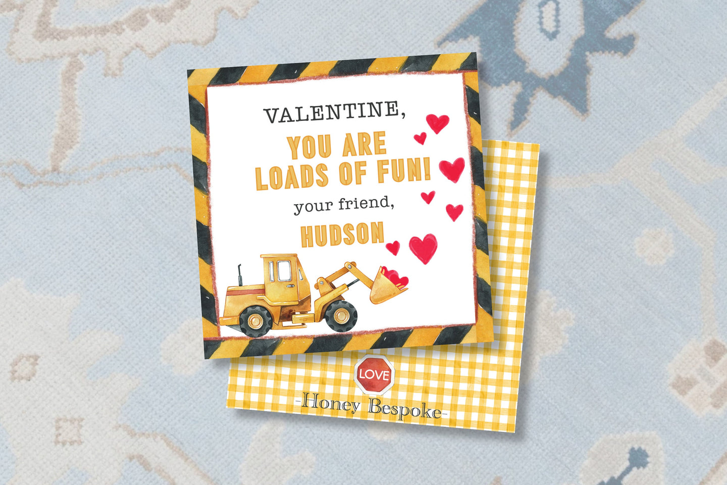 Bulldozer Valentines Favor Tags / Watercolor Bulldozer Valentines Printable / Loads of Fun Class Tags / Valentines Treat Tags For Boys