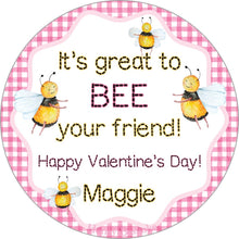Load image into Gallery viewer, Bumble Bee Valentines Stickers / Watercolor Bee Valentines Bag Stickers / Preppy Valentines Stickers  / Southern Valentines / Favor Stickers
