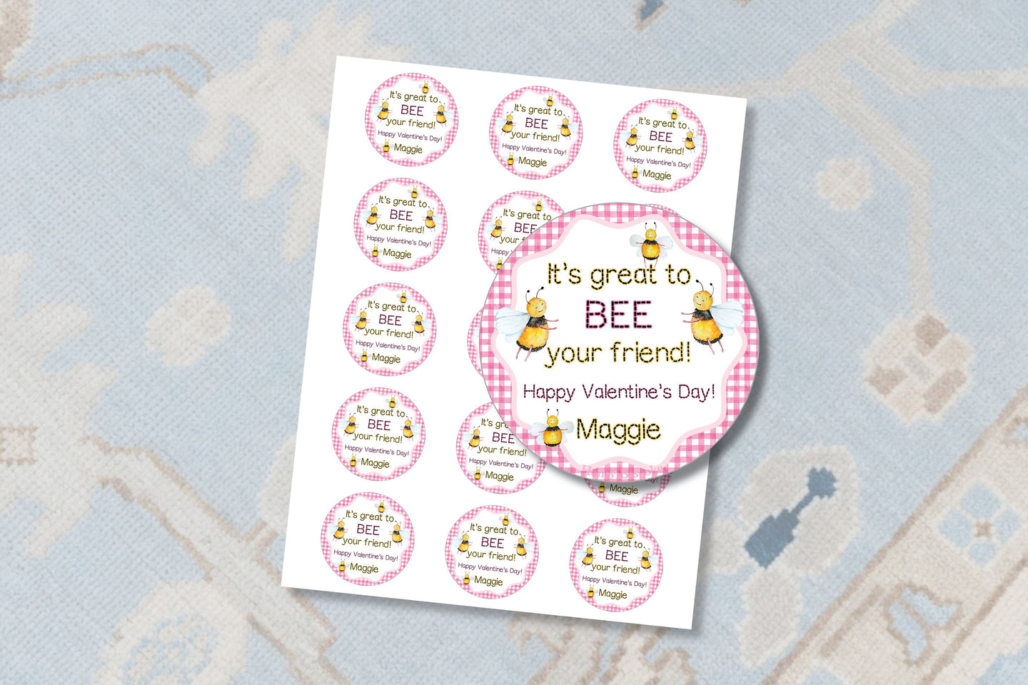 Bumble Bee Valentines Stickers / Watercolor Bee Valentines Bag Stickers / Preppy Valentines Stickers  / Southern Valentines / Favor Stickers