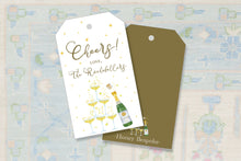 Load image into Gallery viewer, Watercolor Champagne Bottle Gift Tag / Bubble Gift Tags / Elegant Gift Tags  / Poppin Bottles Gift tags / Grandmillennial Tags / Wedding
