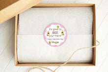 Load image into Gallery viewer, Bumble Bee Valentines Stickers / Watercolor Bee Valentines Bag Stickers / Preppy Valentines Stickers  / Southern Valentines / Favor Stickers
