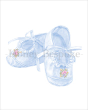 Load image into Gallery viewer, Grandmillennial Watercolor Bonnet, Smocked Heirloom Dress, Bow, and Baby Booties Art Prints
