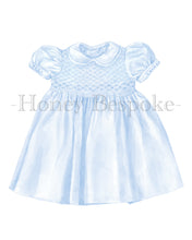 Load image into Gallery viewer, Grandmillennial Watercolor Bonnet, Smocked Heirloom Dress, Bow, and Baby Booties Art Prints
