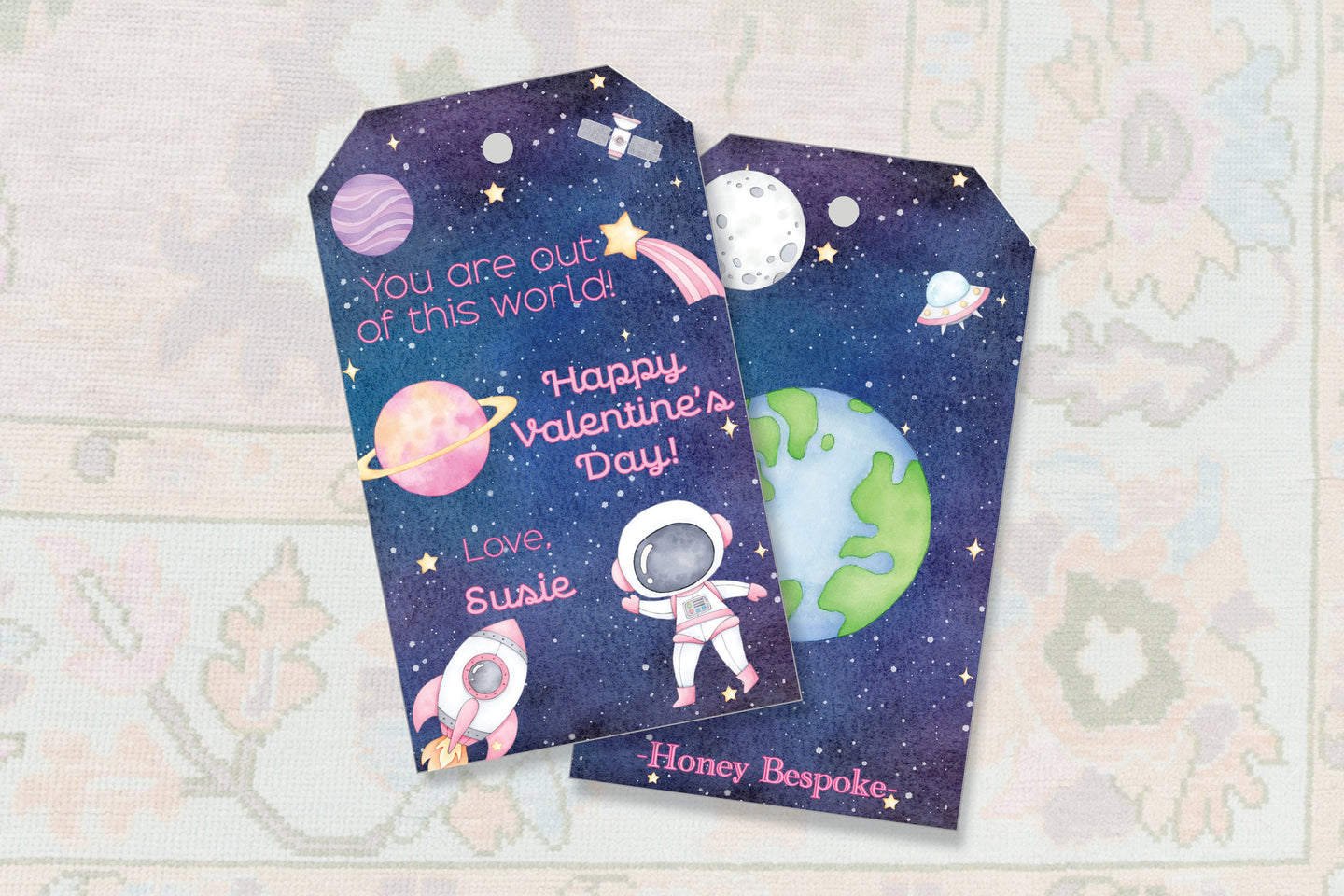 Out of This World Valentines Gift Tag / Pink Astronaut Valentines Treat Tags / Preppy Valentines Gift Tags  / Southern Valentine / Favor Tag